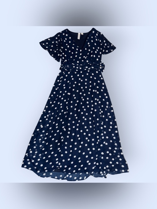 Tacera Dresses & Skirts - Tacera Navy Blue and White Polka Dot Dress